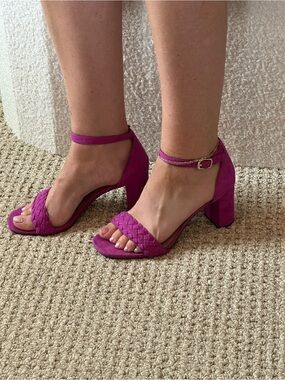 Old Navy Braided Ankle-Strap Block Heels - Fuchsia Pink